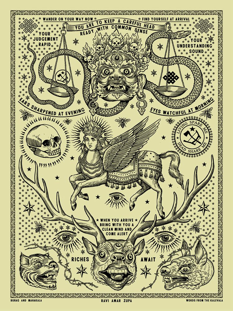 Buraq and Mahakala Tattoo Print - 1 Color